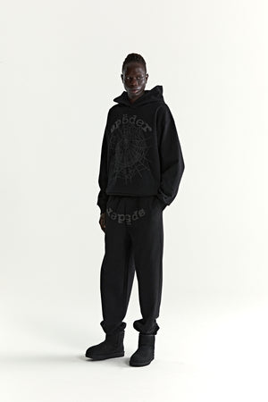 BLACK PHANTOM WEB HOODIE ON MODEL