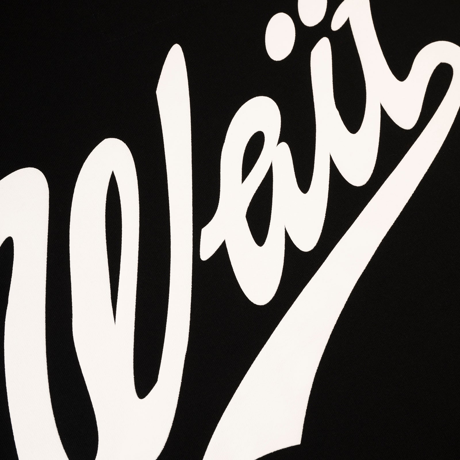 Black 13oz cotton fleece STADIUM HOODIE with white "Wait" script puff print on back.