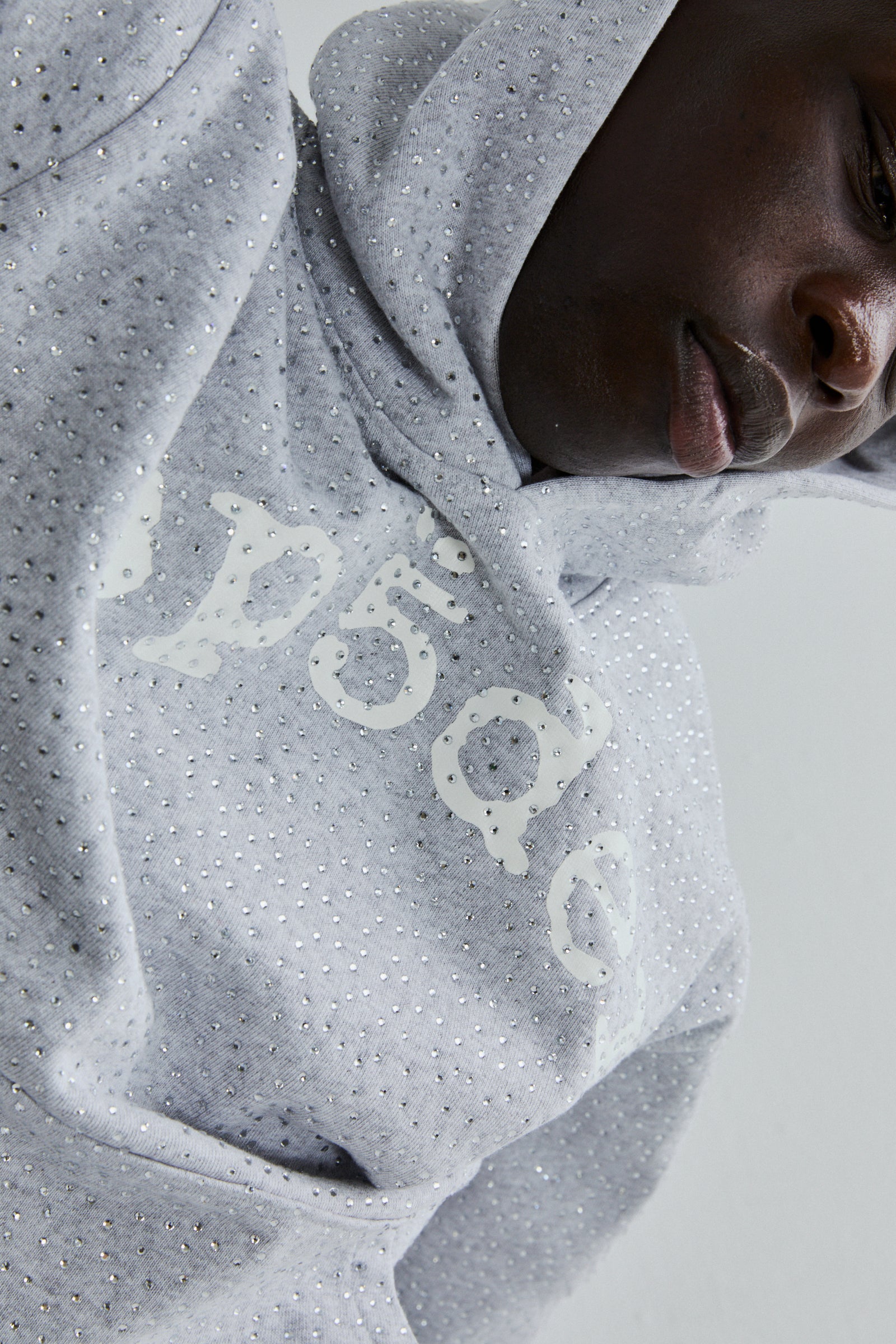 Gray VVS Hoodie with all-over tonal rhinestones and white SP5DER text print across the chest.