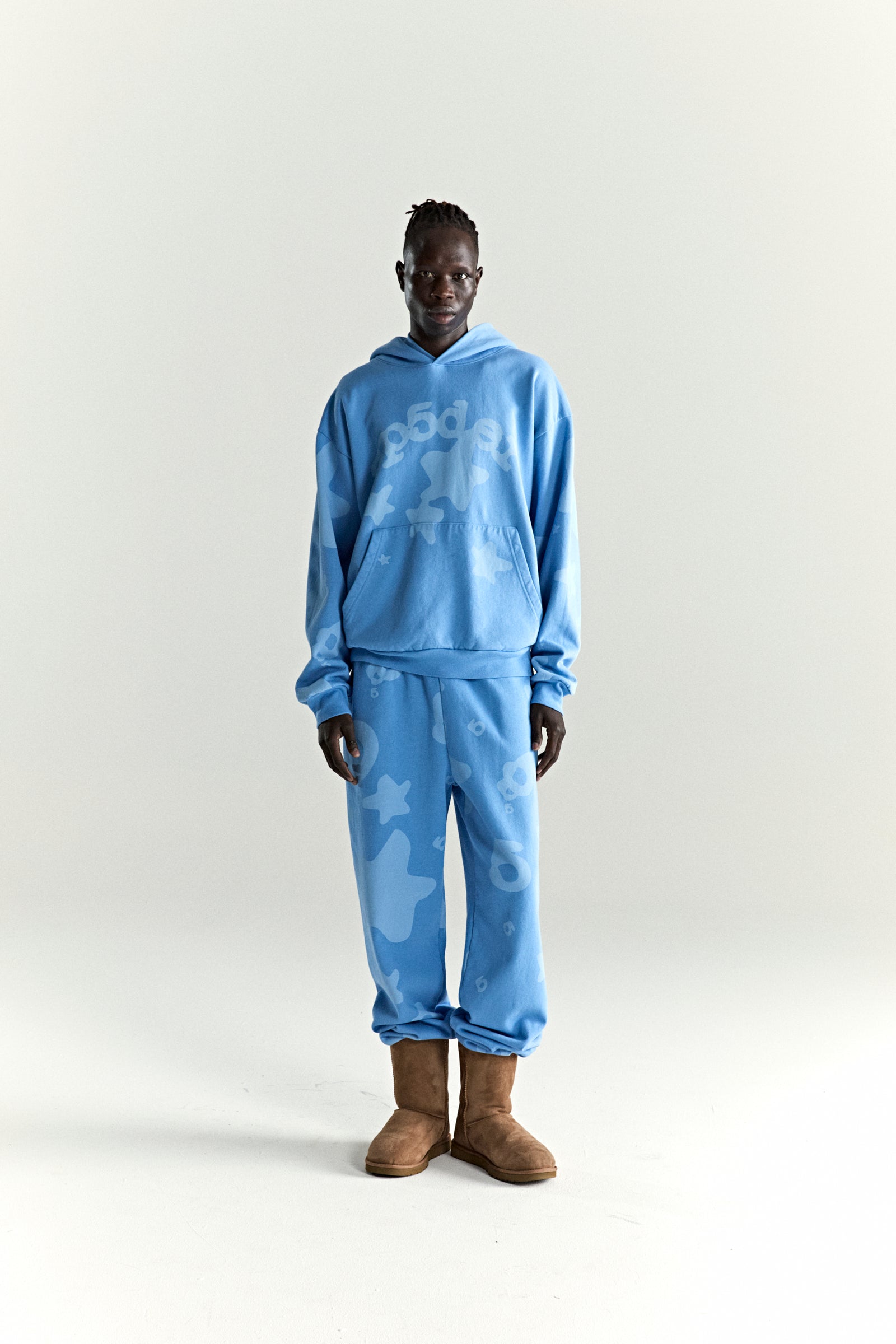 DUSTY BLUE BELUGA V2 HOODIE ON MODEL