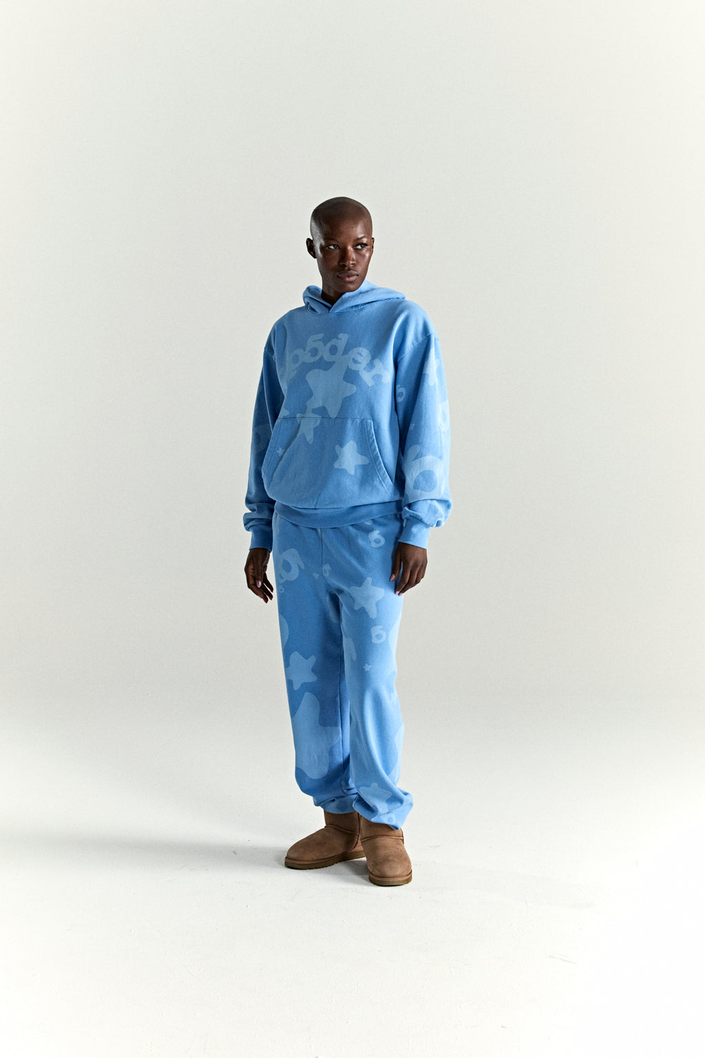 DUSTY BLUE BELUGA V2 HOODIE ON MODEL