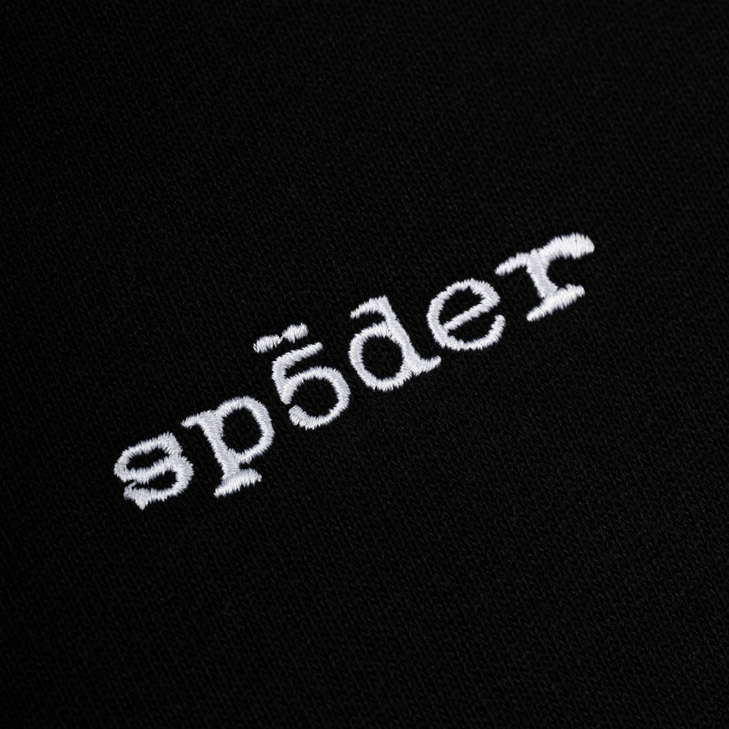 Black CORE CREWNECK with white embroidered 'SP5DER' logo on chest, made from brushed fleece.