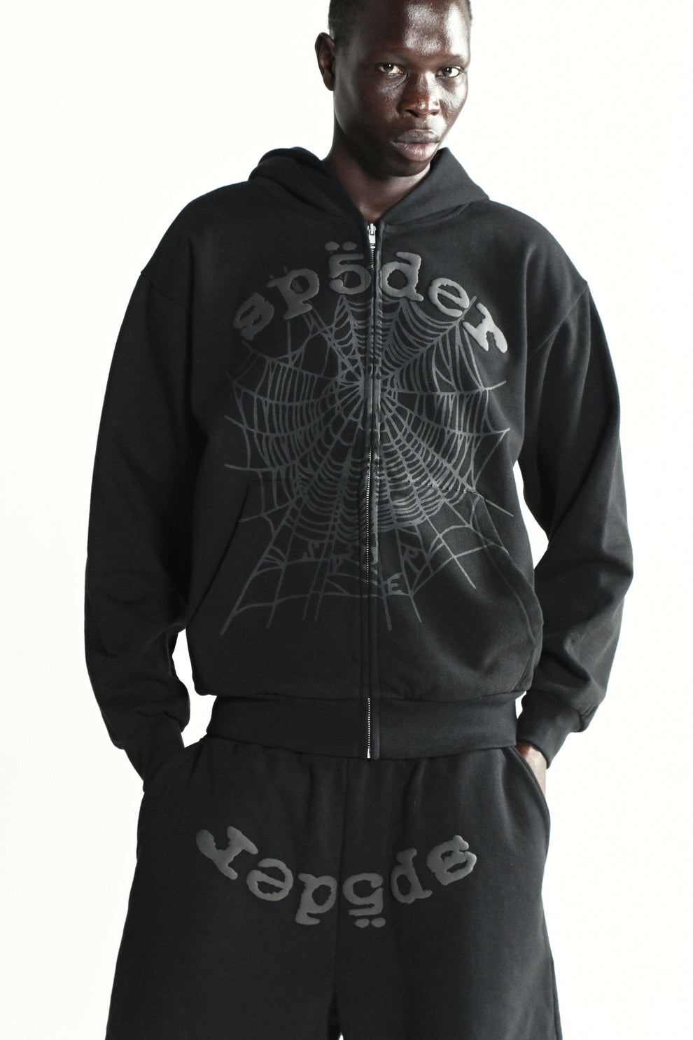 BLACK OG WEB V2 PHANTOM ZIP UP ON MODEL