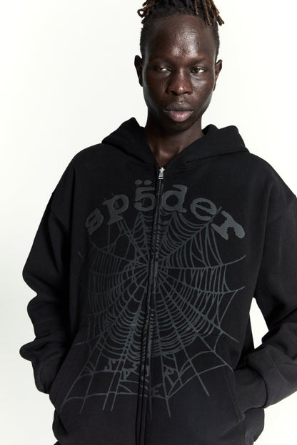 BLACK OG WEB V2 PHANTOM ZIP UP ON MODEL