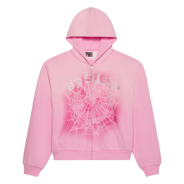 LIGHT PINK OG WEB V2 SPRAY ZIP HOODIE | SP5DER | KING SPIDER