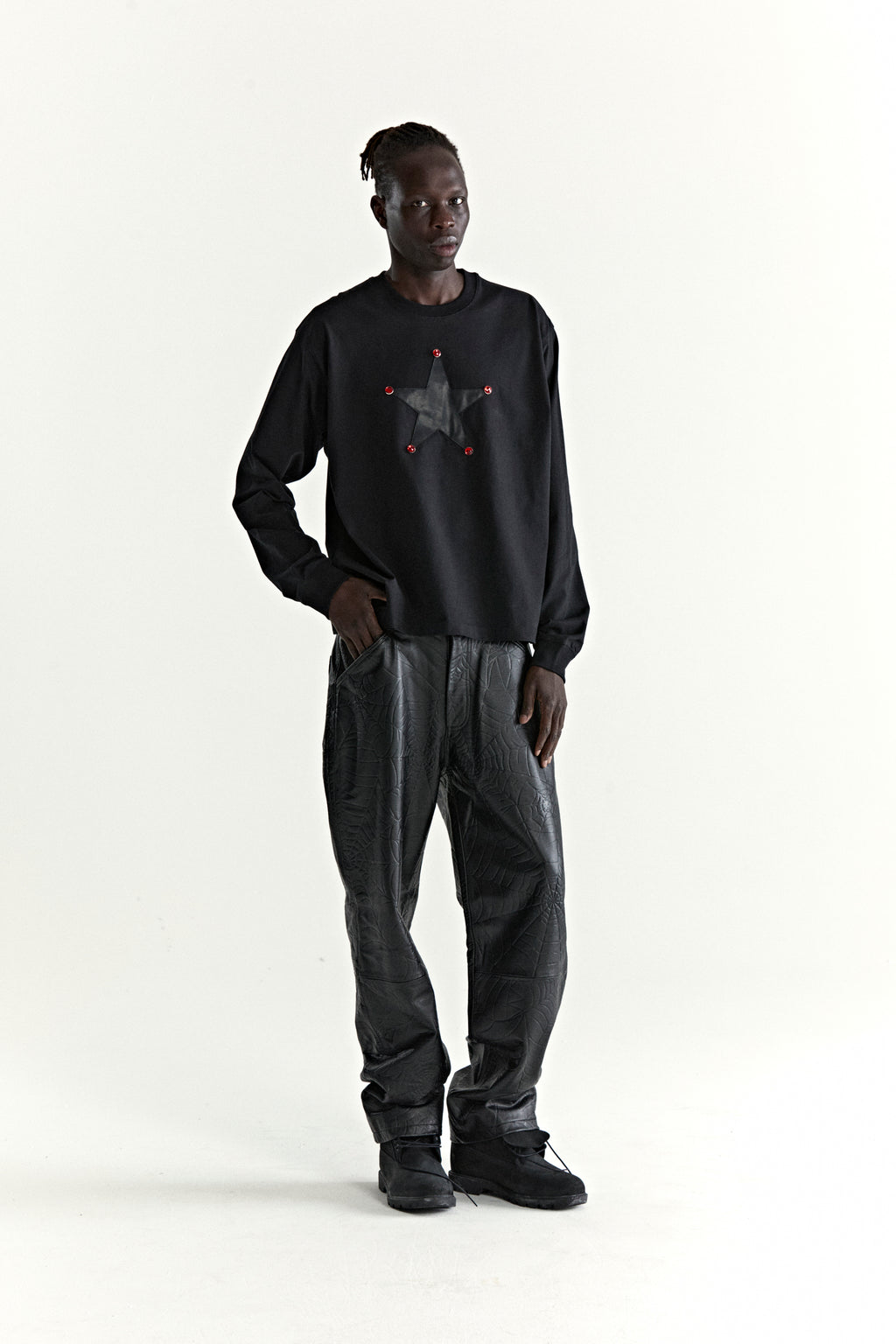 BLACK PORNSTAR LONGSLEEVE TEE ON MODEL
