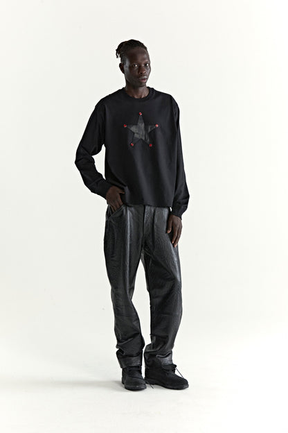BLACK PORNSTAR LONGSLEEVE TEE ON MODEL