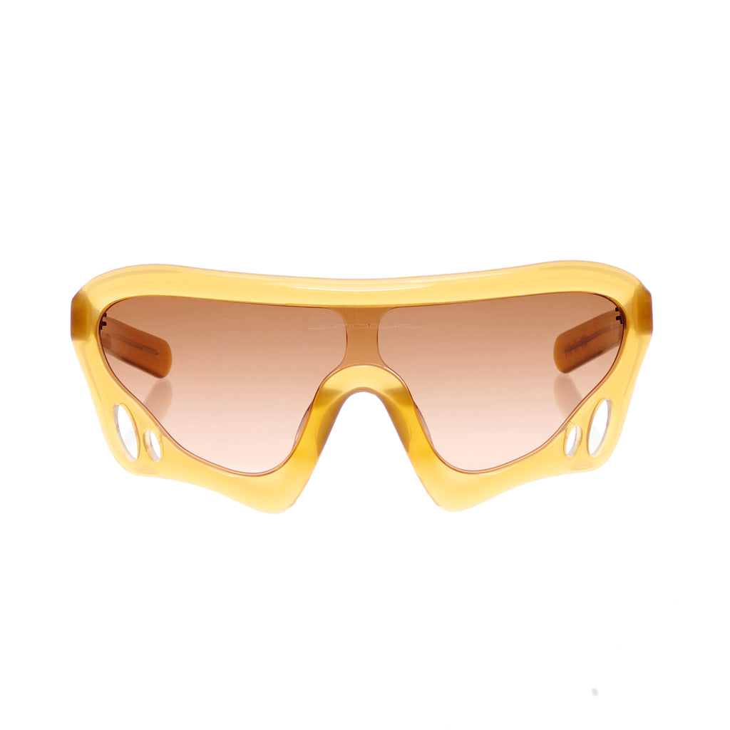 SP5 x FLATLIST 'BEETLE' sunglasses with a unique yellow acetate frame and brown/berry gradient lenses.
