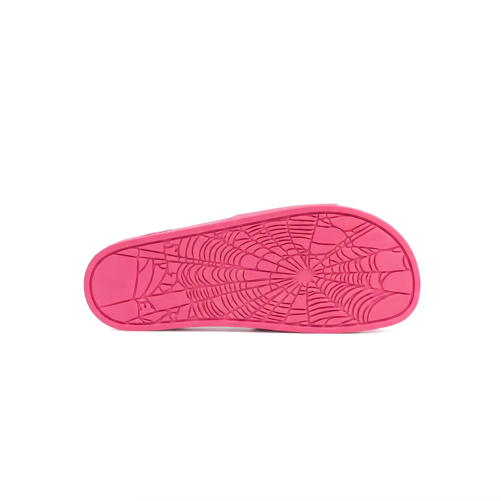 Diablo pink rubber slide with a spiderweb graphic design on the treaded sole.