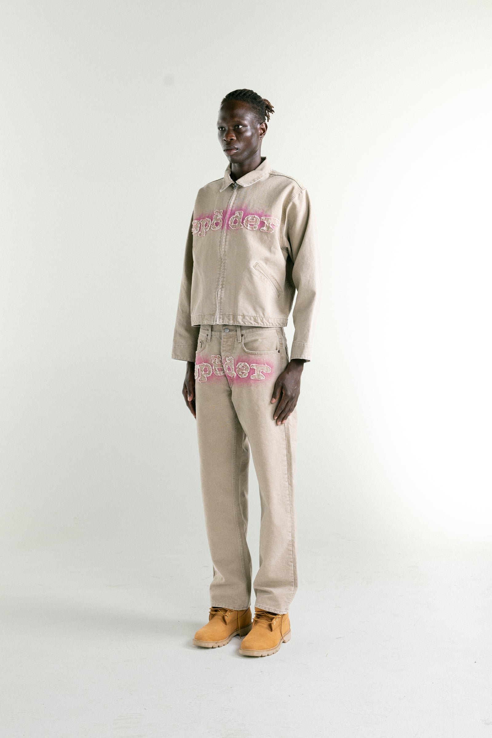 TAN CANVAS WORK JACKET ON MODEL