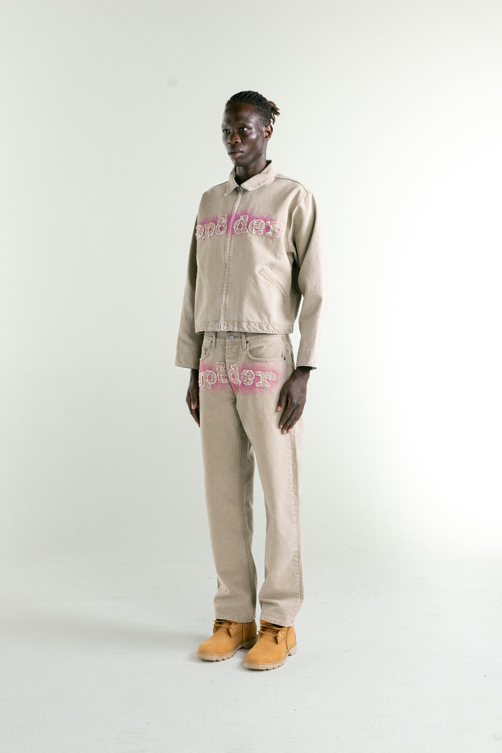 TAN CANVAS WORK JACKET ON MODEL