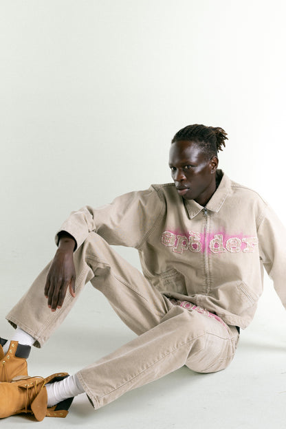 TAN CANVAS WORK JACKET ON MODEL