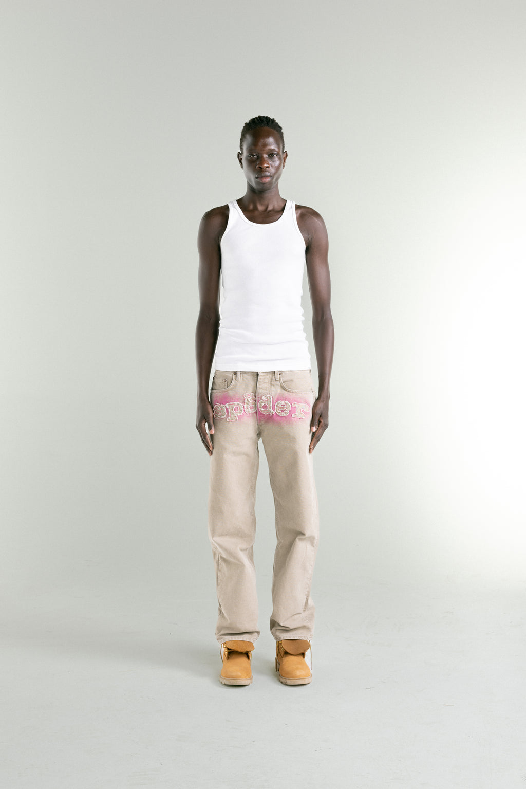 TAN CANVAS WORK PANT ON MODEL