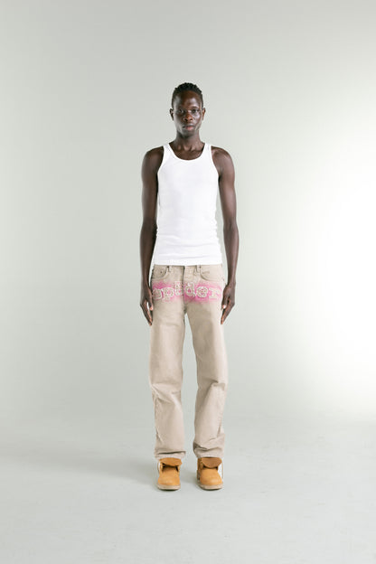 TAN CANVAS WORK PANT ON MODEL