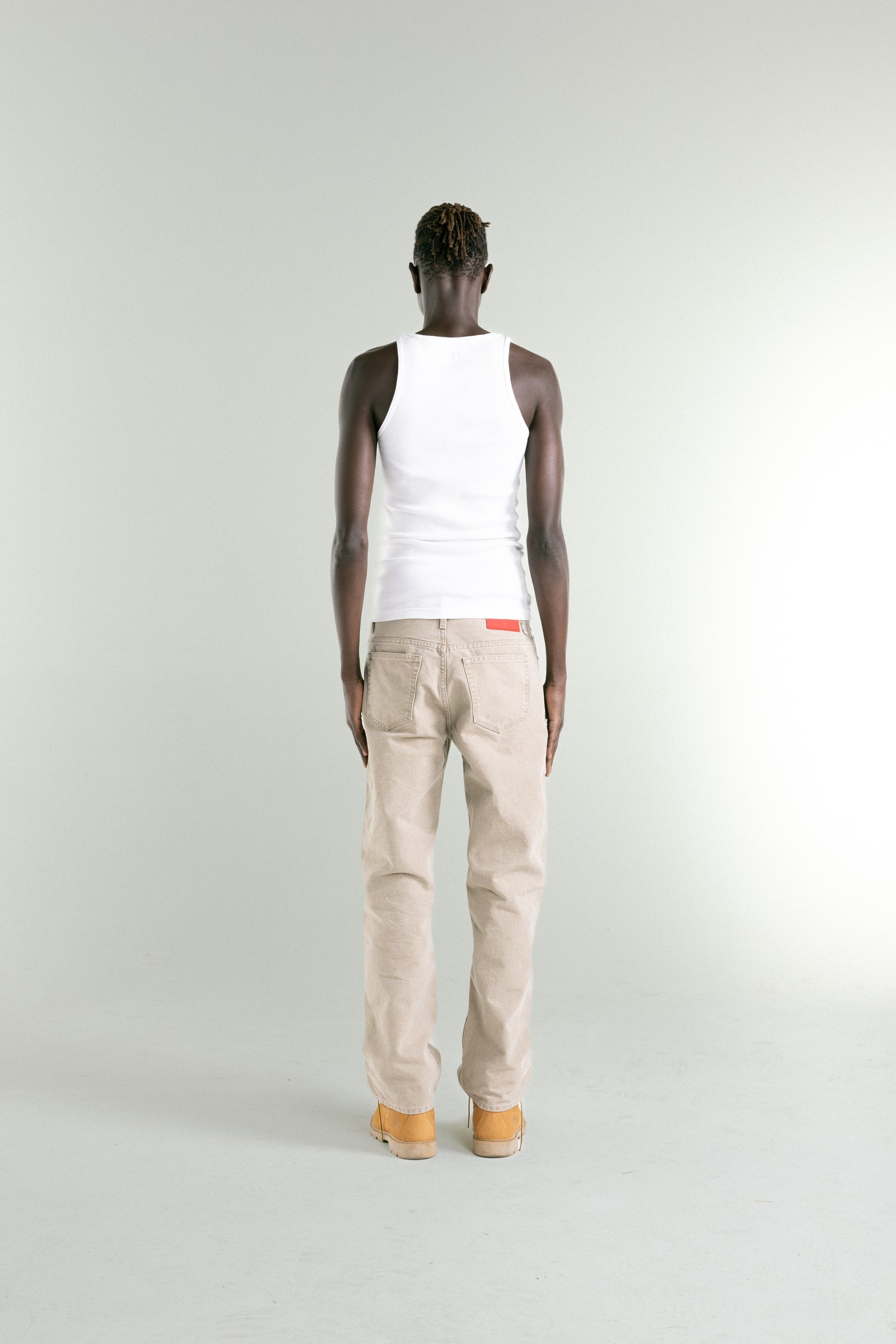 TAN CANVAS WORK PANT ON MODEL