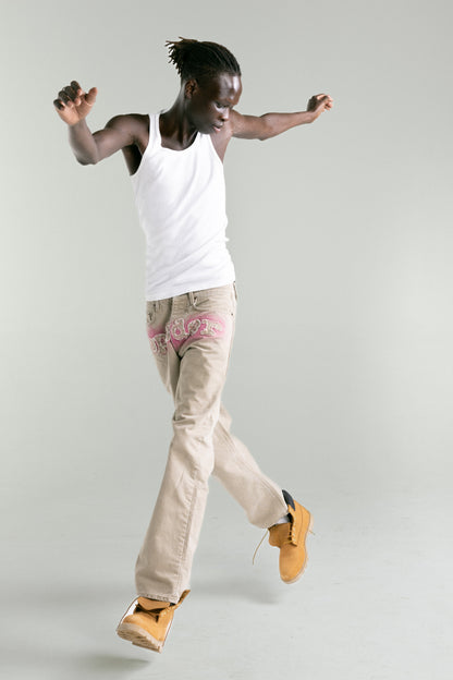 TAN CANVAS WORK PANT ON MODEL