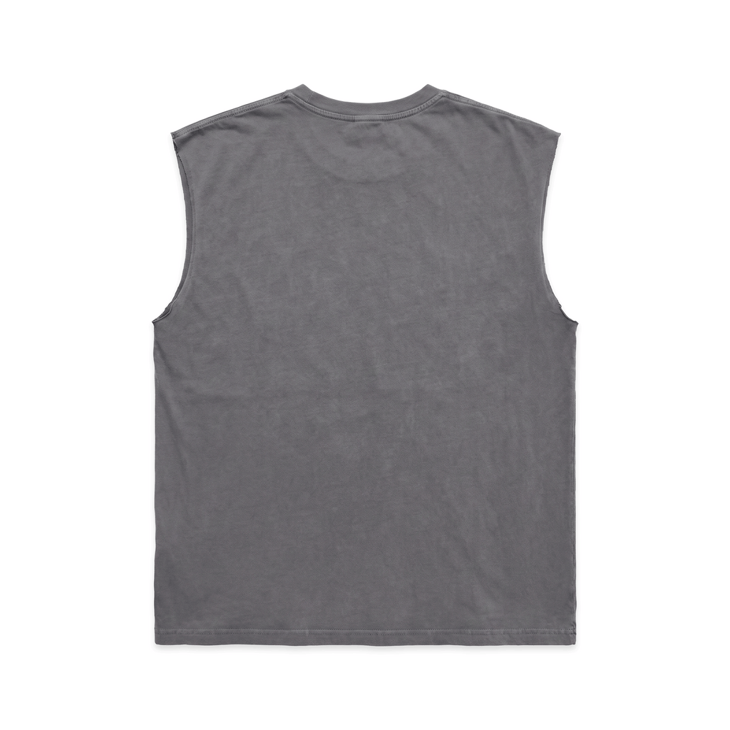 Gray vintage wash cotton tank with "ATLANTA DREAMER" graphic print and raw-cut armholes.