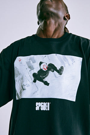 BLACK SPIDEY BOY LS HW TEE ON MODEL