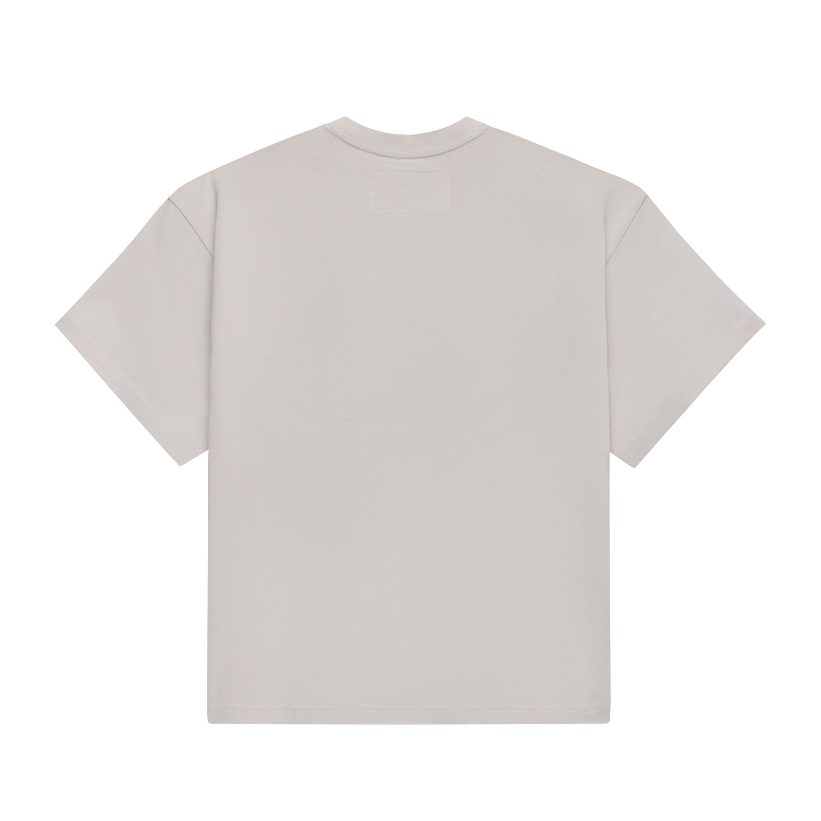 Back view of a standard fit, light grey 100% cotton t-shirt with a clean, minimalist design.