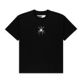 Black 100% cotton TM TEE with white spider graphic print and "5" on the front.