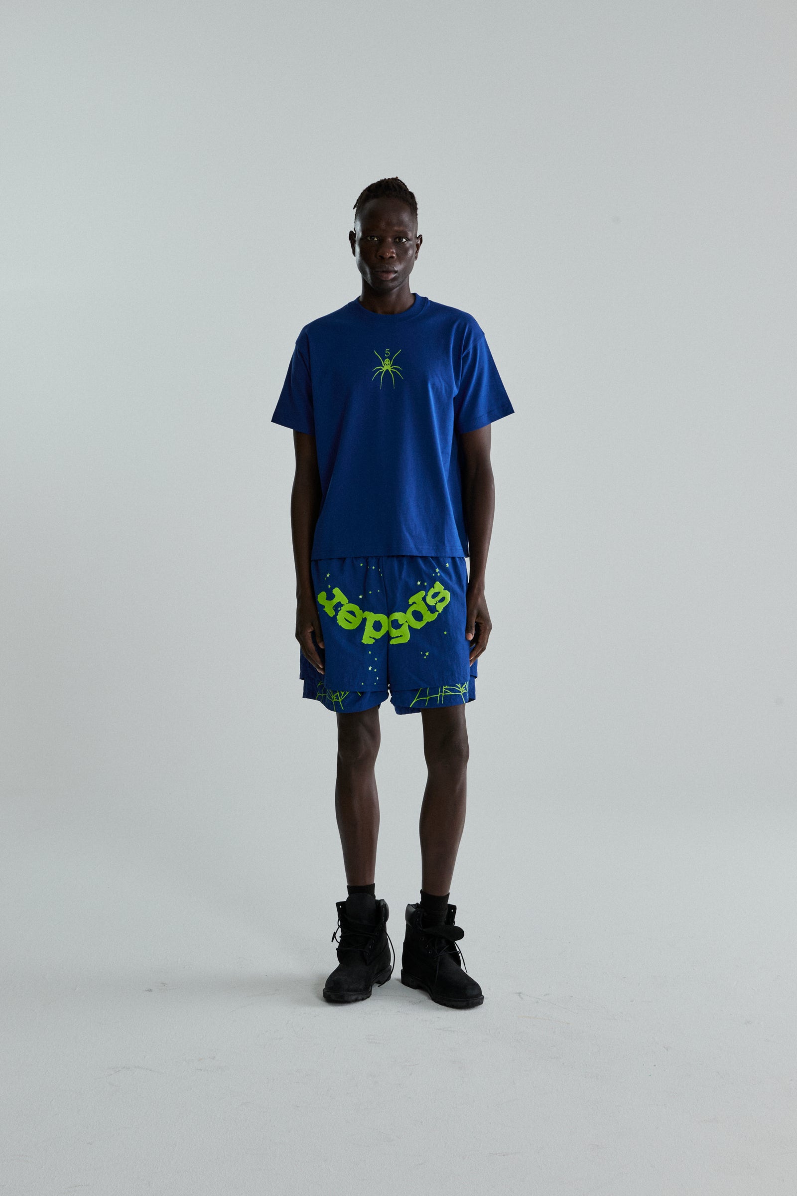 BLUE TM TEE ON MODEL