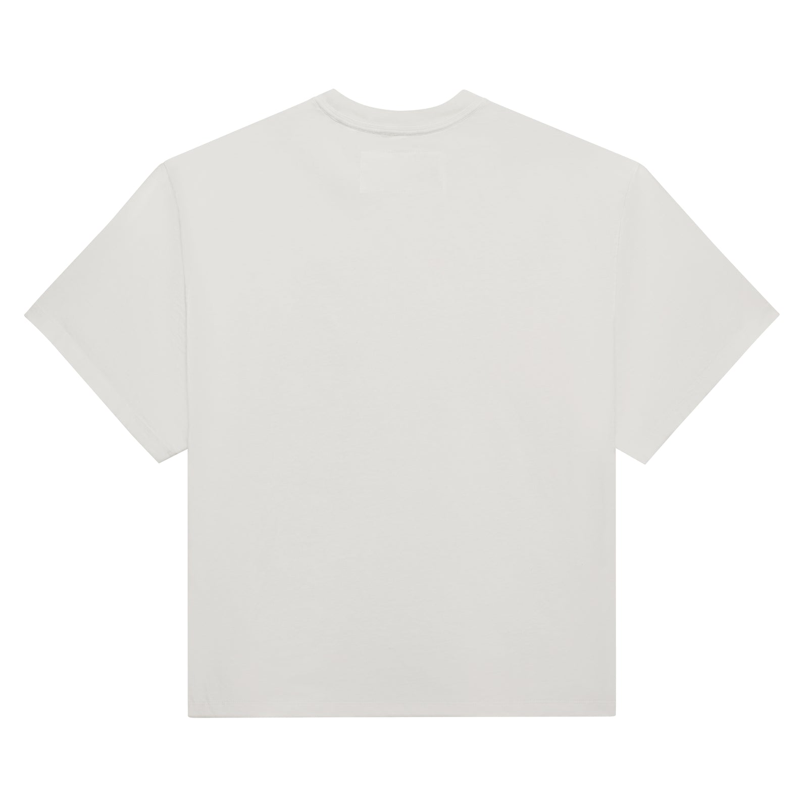 Back view of a plain white 100% cotton SP5 5LUMINUM TEE with a standard fit.