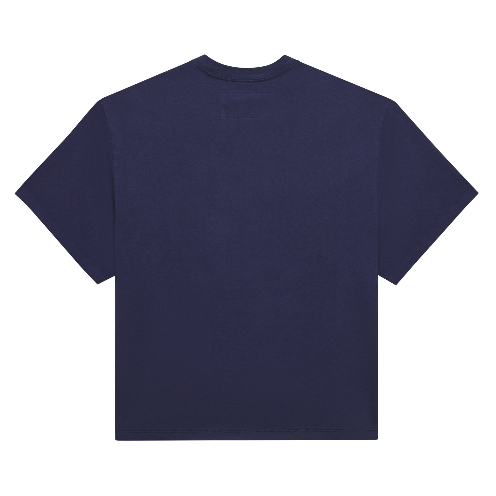 Back of a navy blue 100% cotton SP5 5LUMINUM TEE with a standard fit.
