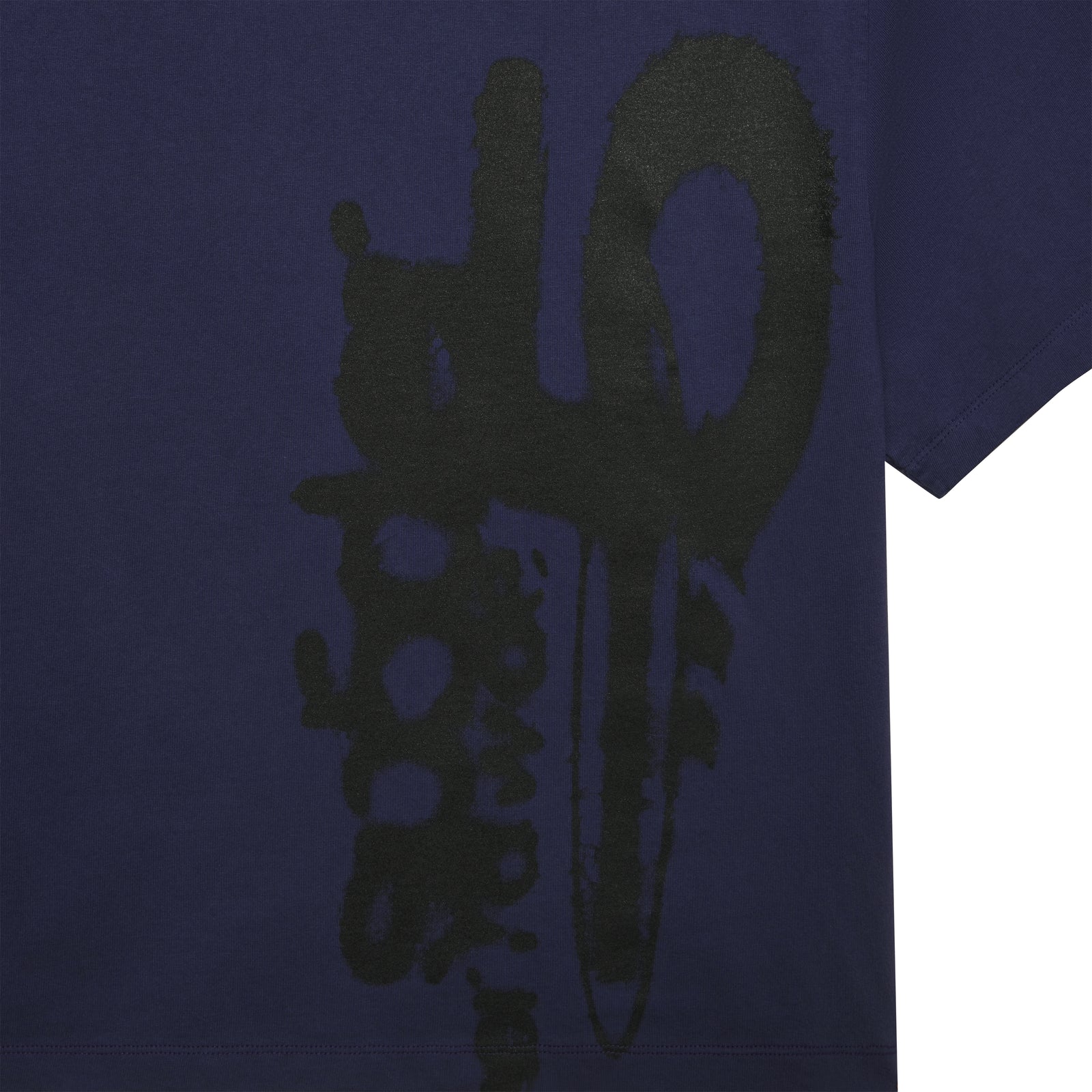 Navy 100% cotton tee with a large, distressed black graphic print on the front.