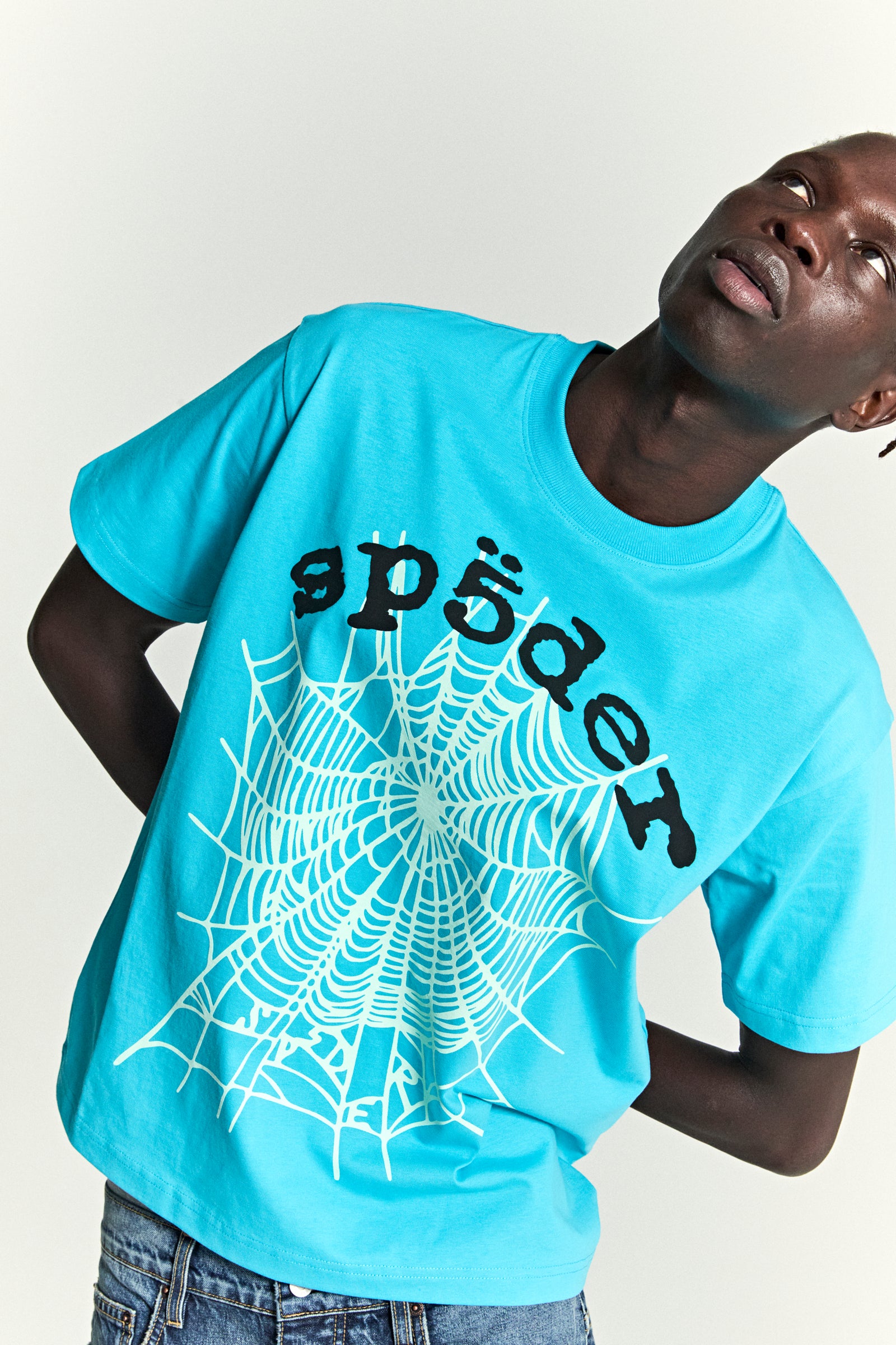 CYAN OG WEB V2 TEE ON MODEL