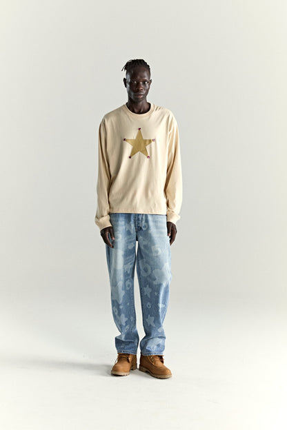 CREAM PORNSTAR LONGSLEEVE TEE ON MODEL