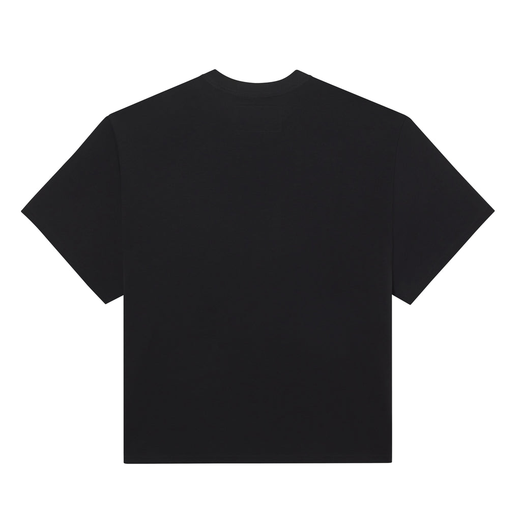 Back view of a black 100% cotton SP5 Bubble Tee with a standard fit and clean, minimalist design.
