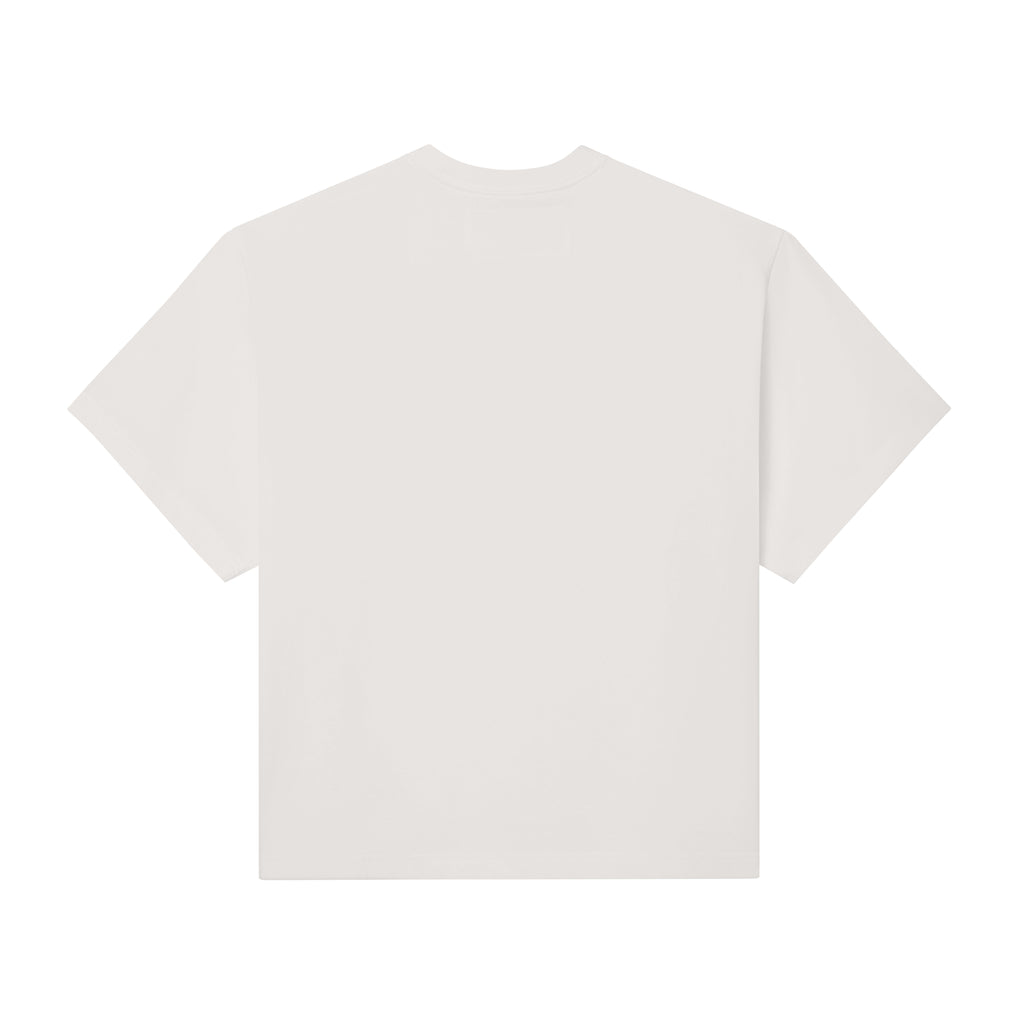 Back view of a standard fit, off-white 100% cotton t-shirt with a clean, minimalist design.