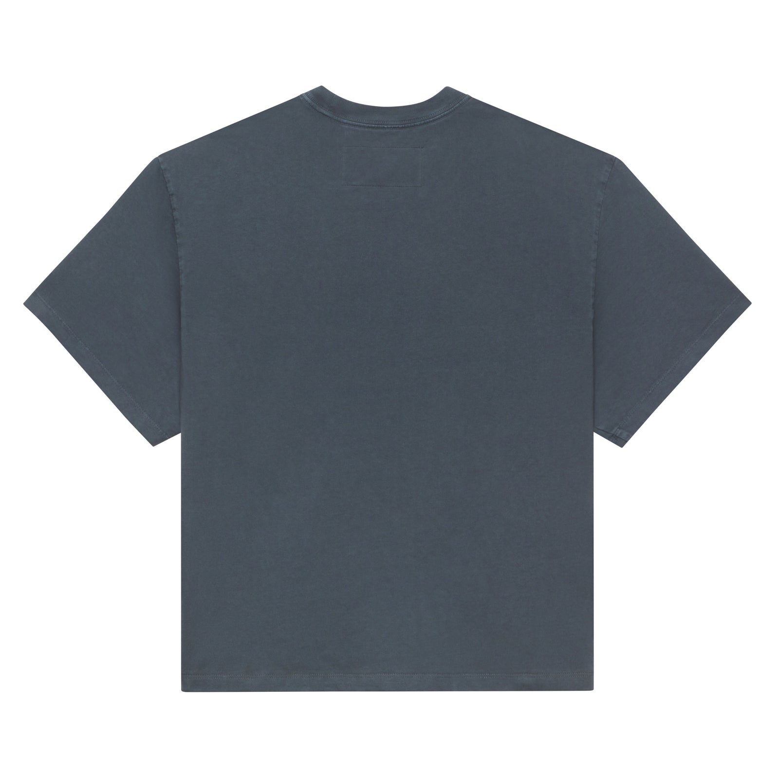 Back view of a dark grey, standard fit 100% cotton tee with no visible graphic.