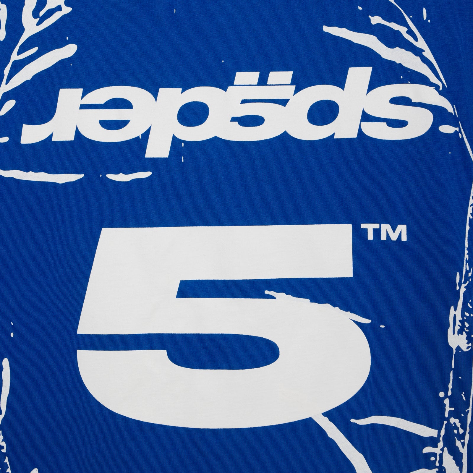 Blue 100% cotton JERSEY OVERPRINT TEE with white "Sp5der" graphic print and large "5™" design.