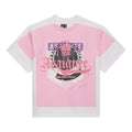 White and pink 100% cotton tee with "Araignée" graphic print on front.