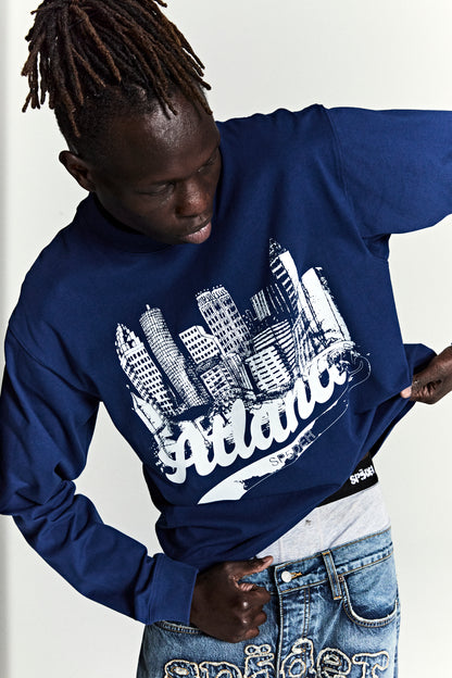 NAVY COPPER COVE LONGSLEEVE ON MODEL