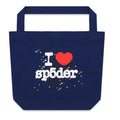 Navy blue 8oz brushed twill Souvenir XL Tote with a jumbo "I ♥︎ sp5der" puff print design.