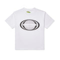 White 100% cotton tee with a large gray globe and "WORLDWIDE" graphic print on the front.