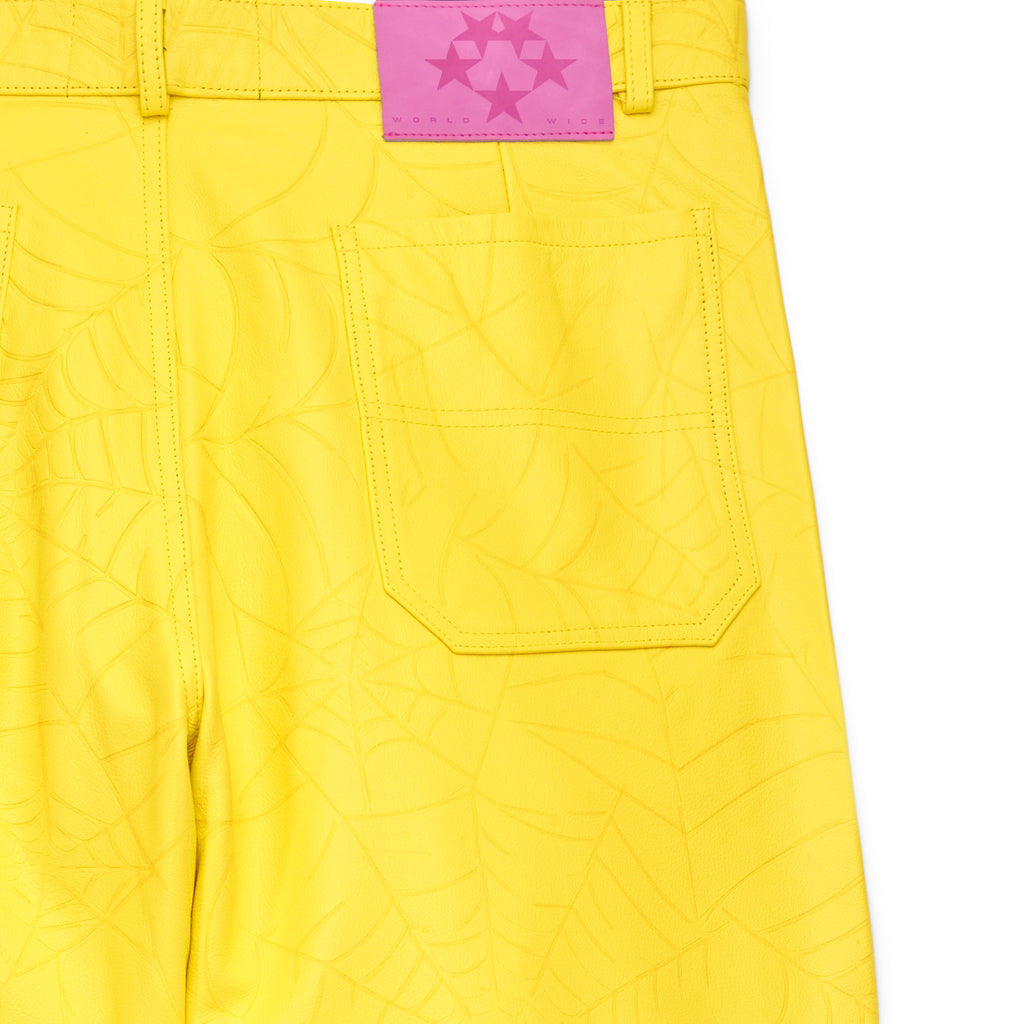 YELLOW DEBOSSED WEB LEATHER PANT