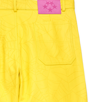 YELLOW DEBOSSED WEB LEATHER PANT
