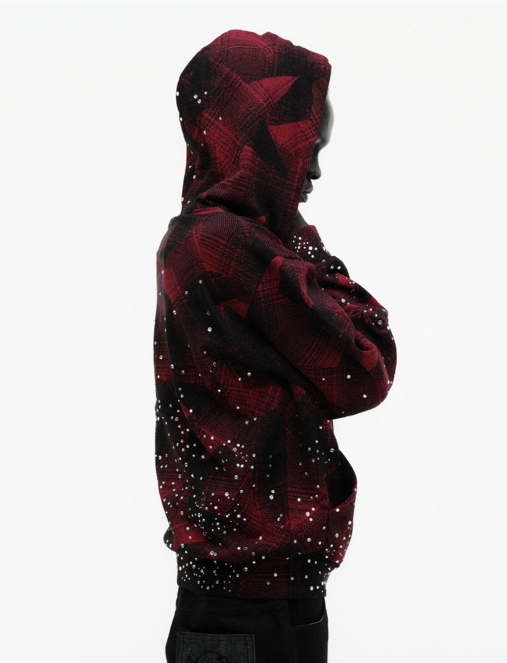 BLACK STAR PLAID FULL ZIP HOODIE ON MODEL