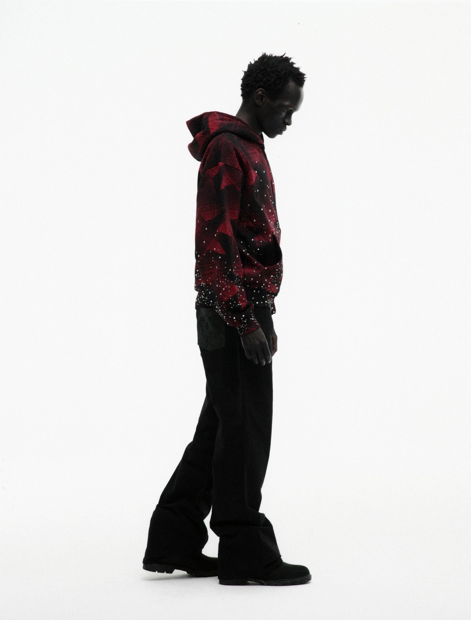 BLACK STAR PLAID FULL ZIP HOODIE ON MODEL