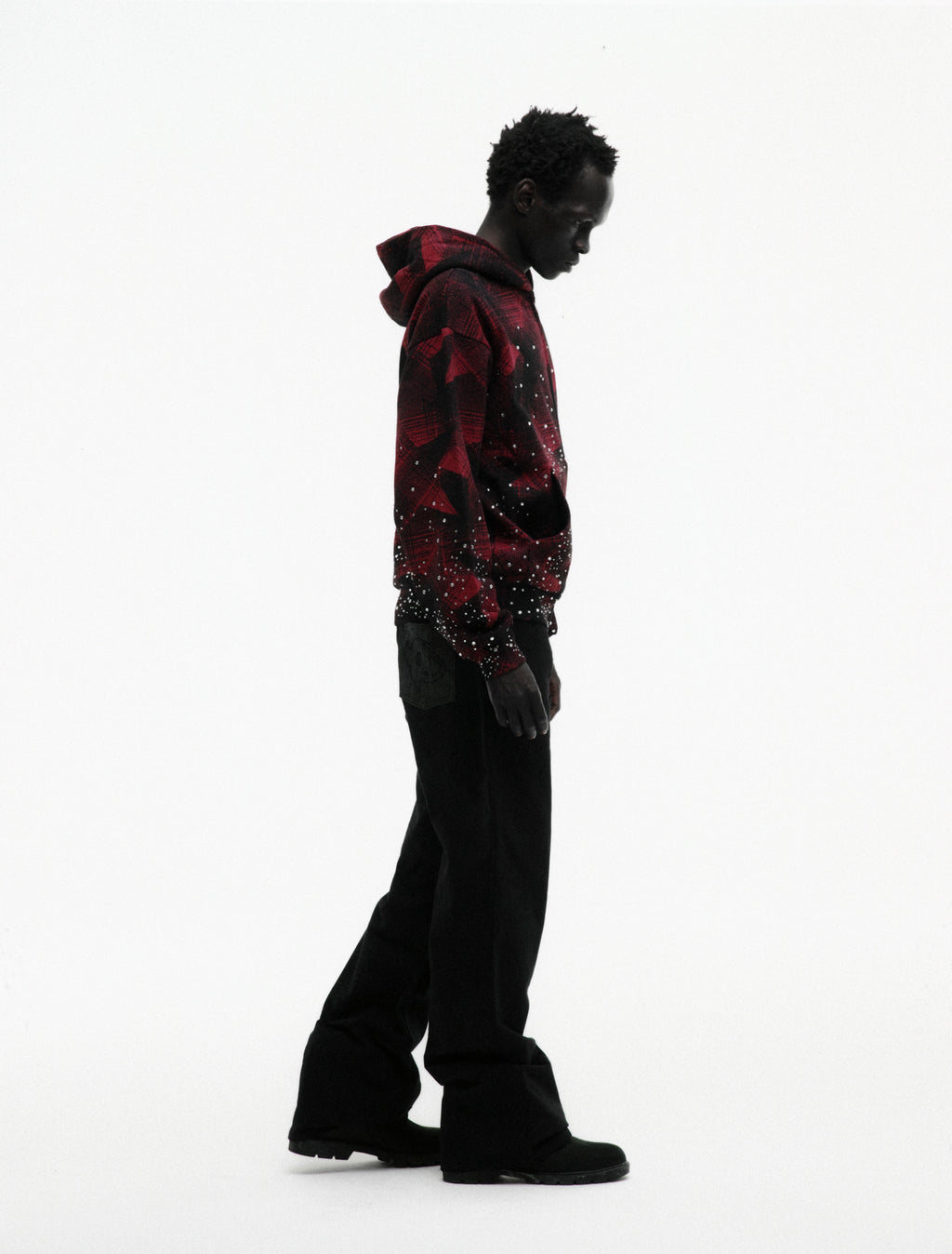 BLACK STAR PLAID FULL ZIP HOODIE ON MODEL