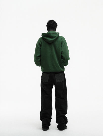 GREEN OG WEB STUDDED ZIP HOODIE ON MODEL