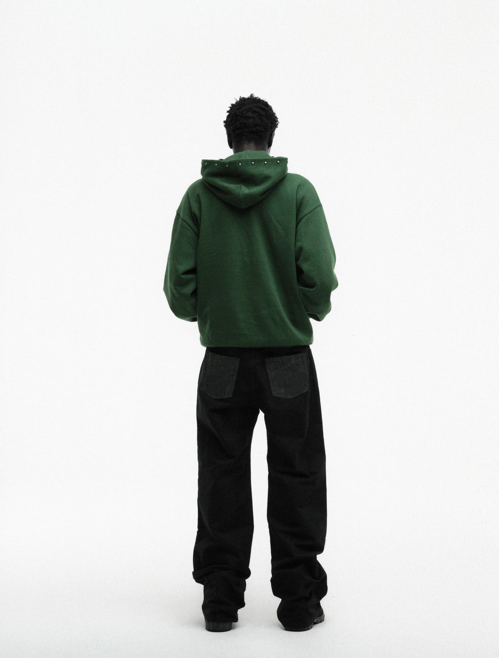 GREEN OG WEB STUDDED ZIP HOODIE ON MODEL