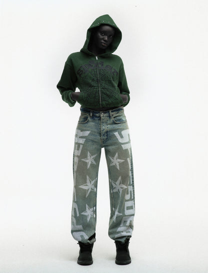 GREEN OG WEB STUDDED ZIP HOODIE ON MODEL