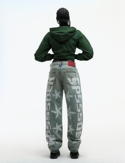 GREEN OG WEB STUDDED ZIP HOODIE ON MODEL