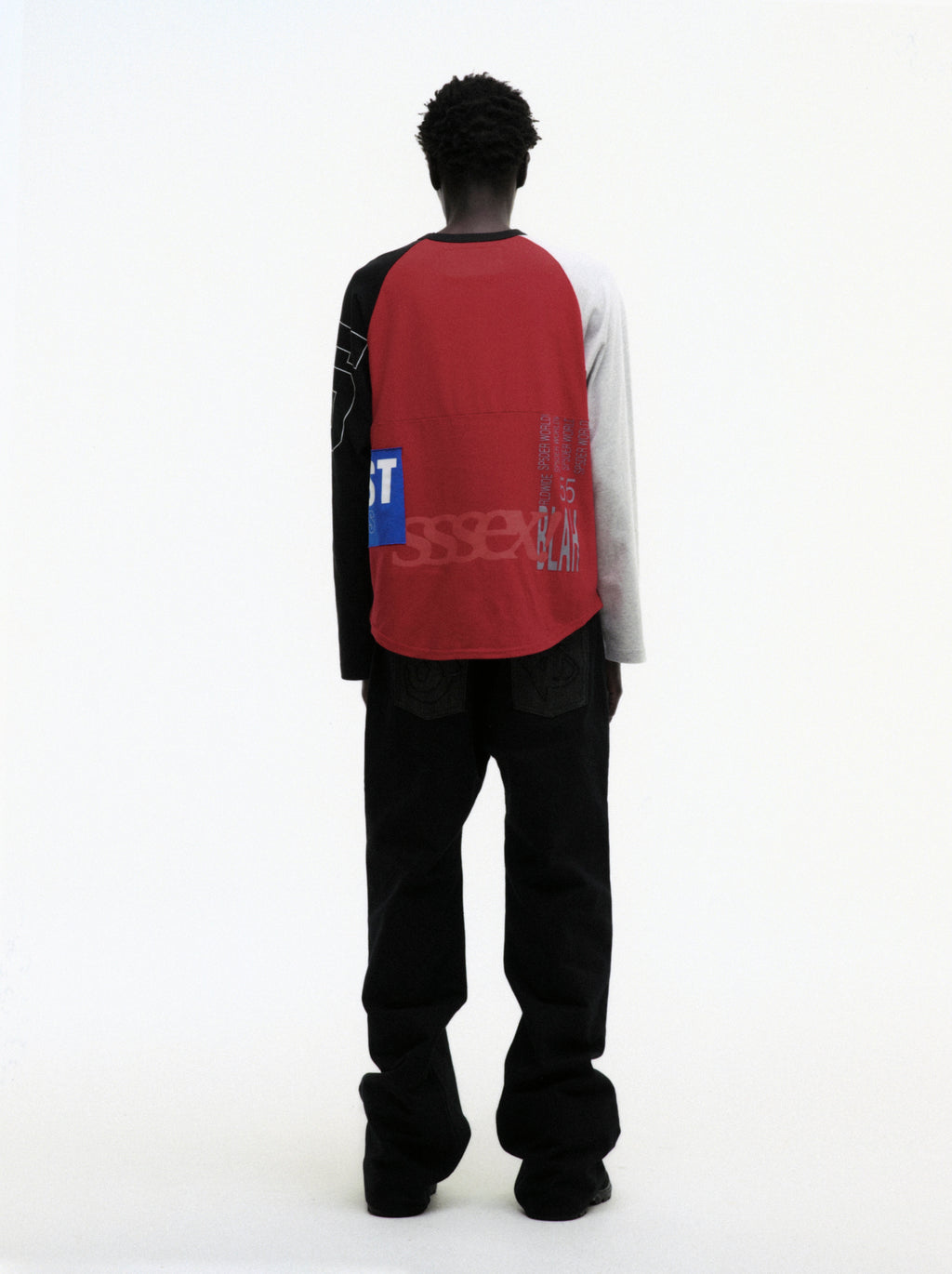 RED RALLY RAGLAN LONGSLEEVE ON MODEL