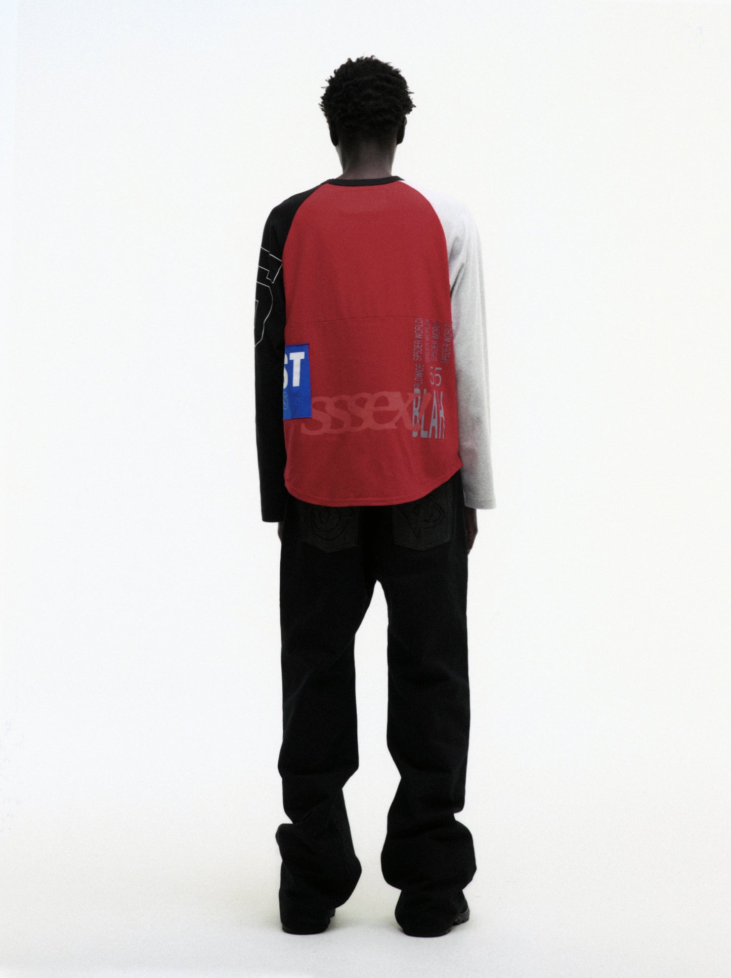 RED RALLY RAGLAN LONGSLEEVE ON MODEL