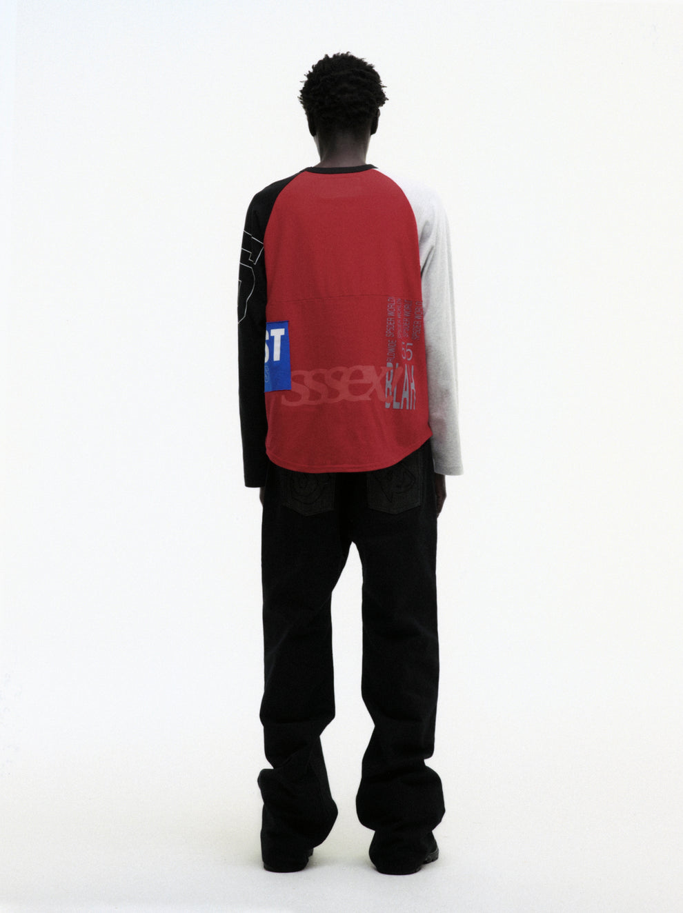 RED RALLY RAGLAN LONGSLEEVE ON MODEL